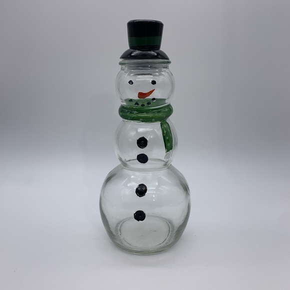 Frosty The Snowman Vtg. Christmas Painted Cocoa Glass Jug/Decanter With Top Hat - Picture 11 of 11